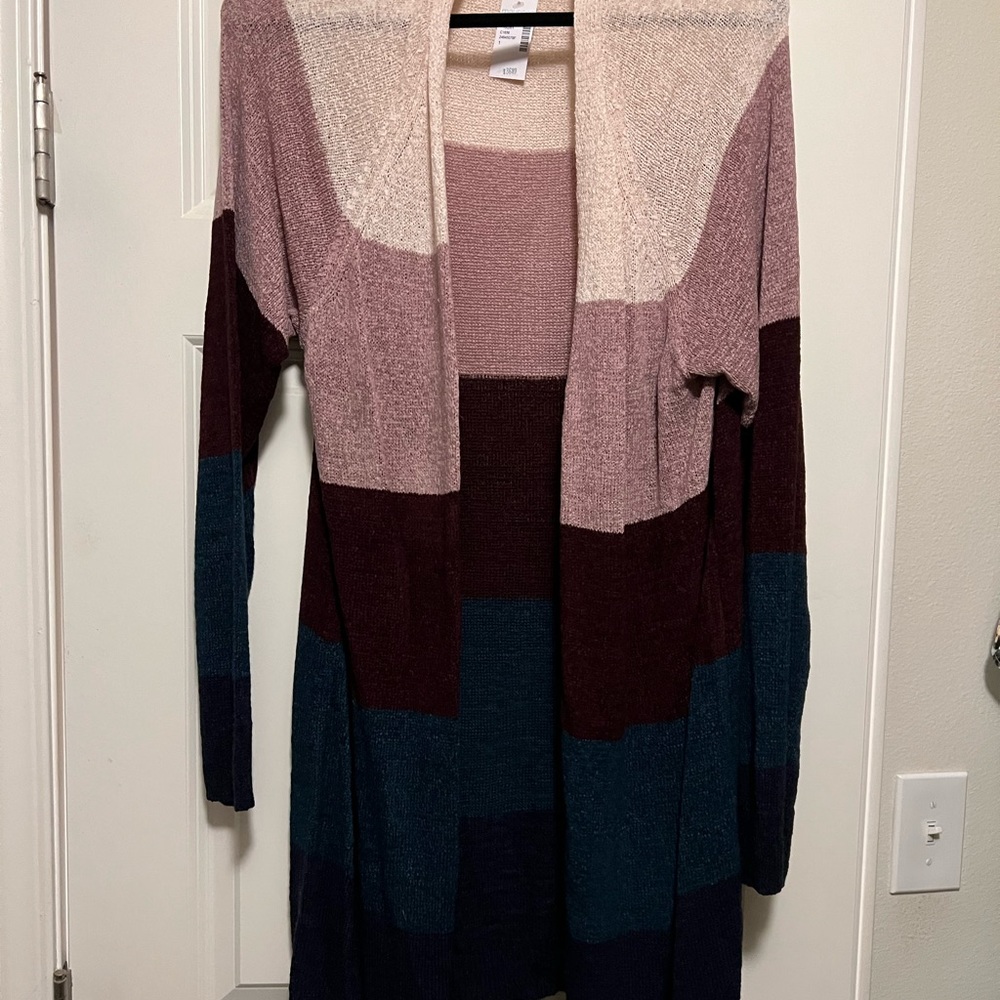 Colorblock Open Front Cardigan Sweater